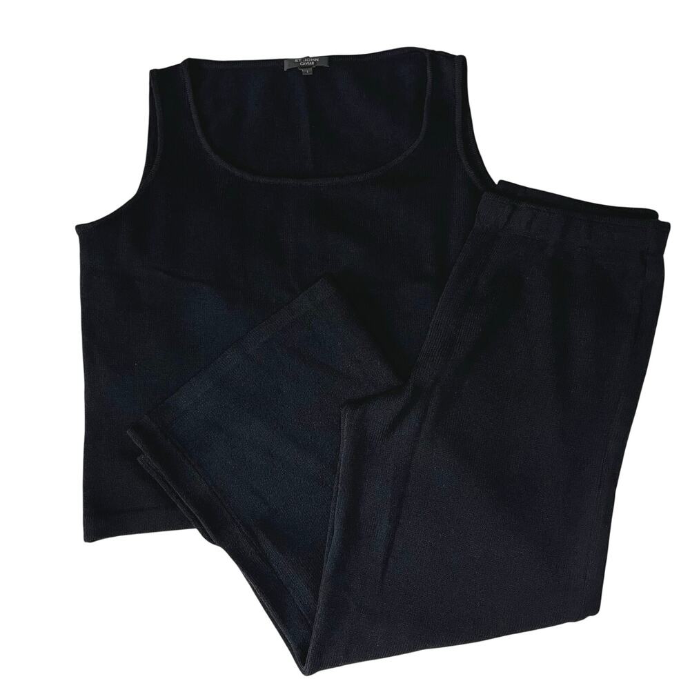 St. John Knit Pant Set Black Santana L/12 Coastal Grandma Quiet Luxury Minimal